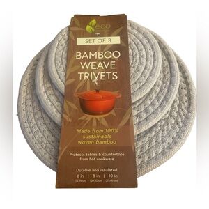 Eco Lifestyle Bamboo Weave Trivets Set Of 3- 6”-8”-10” BRAND NEW color gray.